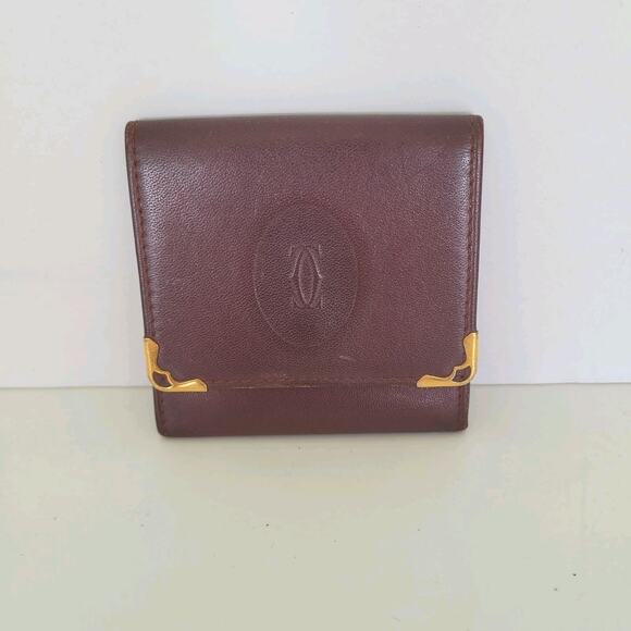 Cartier Vintage Mini Coin Case Holder Wallet Bordeaux Leather Small Red Burgundy - Picture 1 of 9
